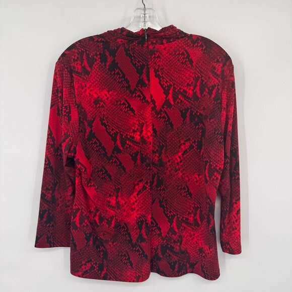 Calvin Klein Red Black Snake Print Blouse top knit Gold Accent Detail size lar - Picture 9 of 11
